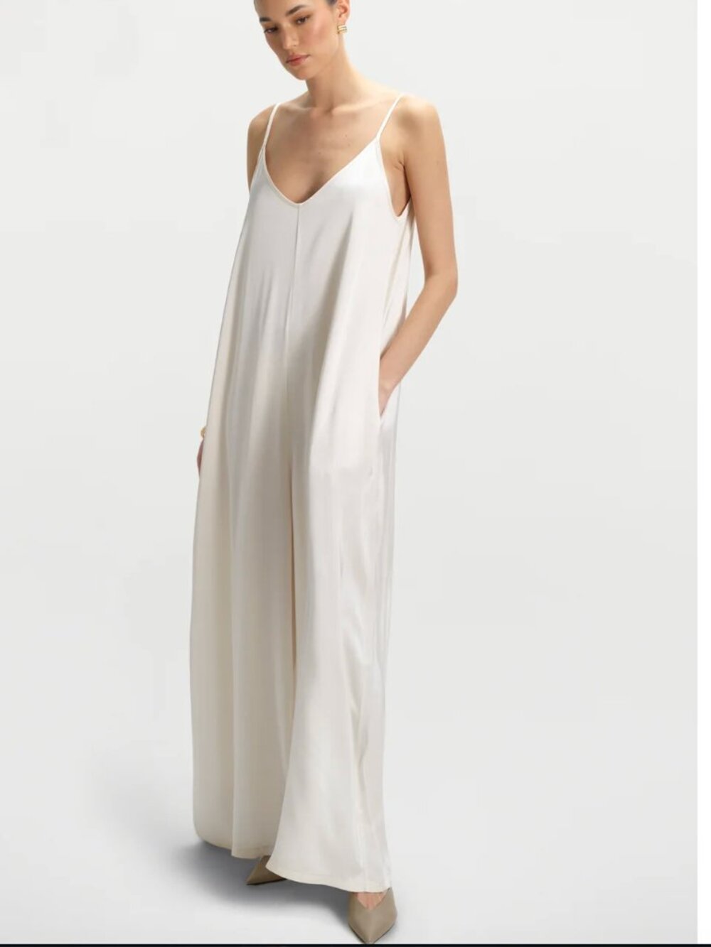 JAKI Audrey Satin Jumpsuit in Ivory